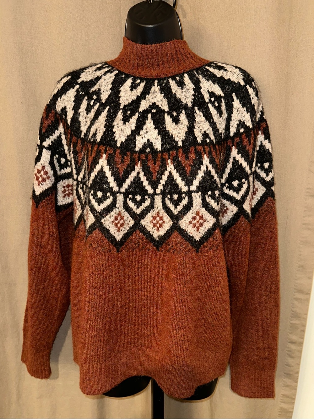 a.n.a Rust Fair Isle Cowl Neck Sweater